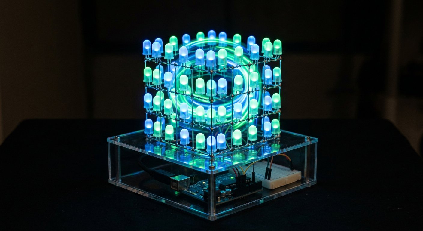 مکعب LED ۴×۴×۴ با افکتهای نوری